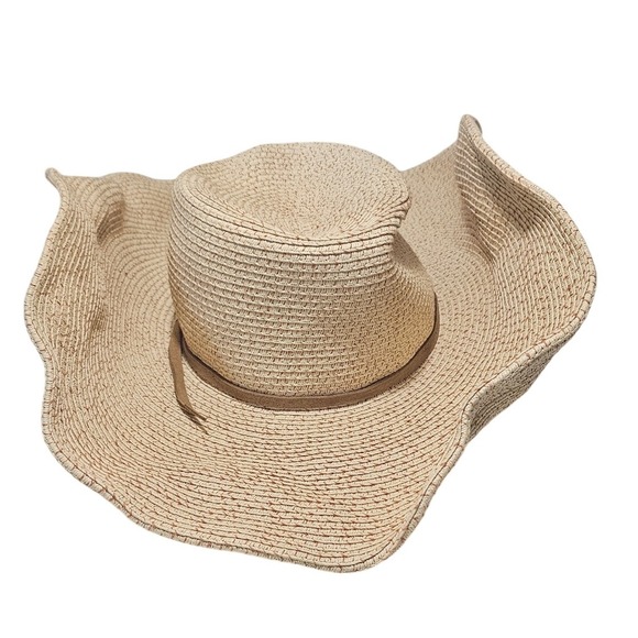 Luisa Spagnoli Wide Brim Straw Hat Beige Brown Accents - Picture 5 of 8